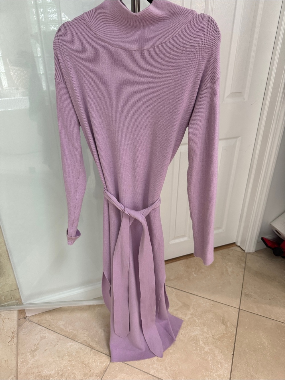 moodie Lilac Long Sleeve Knit Tie-Waist Dress M